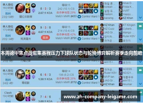 本周德甲焦点战密集赛程压力下球队状态与轮换博弈解析赛季走向前瞻